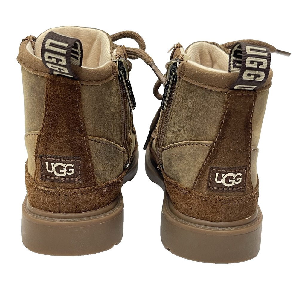 Ugg Robley Unisex Kids 10 Brown Leather Lace-Up Zipper All Weather Shoes Boots - Picture 3 of 9